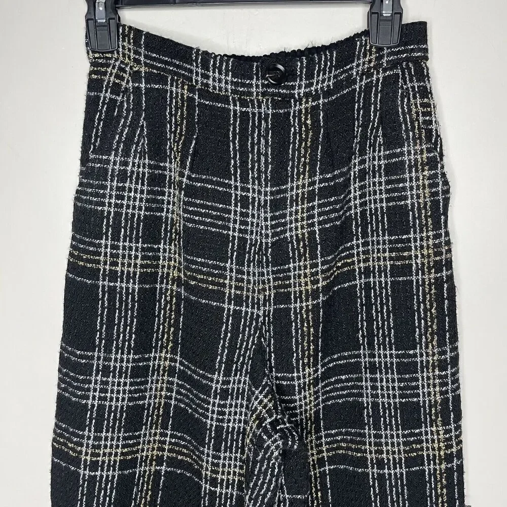 SLATE & WILLOW Pants Womens Small Black Tweed Wide Leg Trousers Plaid - Picture 5 of 15